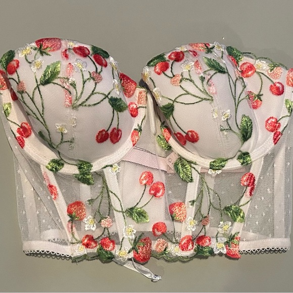 Cherry Embroidered Bustier - White - Picture 3 of 8